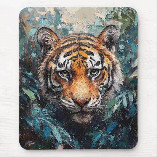 Tiger im Dschungel-Porträtgemälde Mousepad (Vorne)