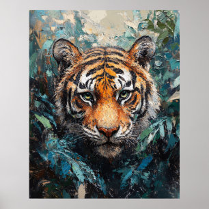 Tiger im Dschungel-Porträtgemälde Poster