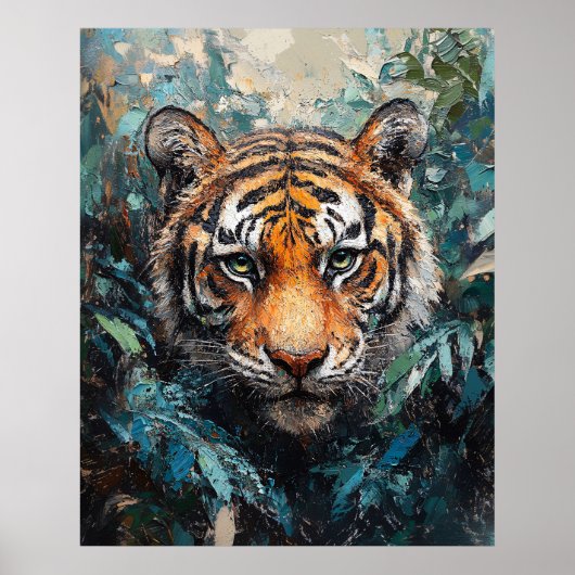 Tiger im Dschungel-Porträtgemälde Poster (Vorne)