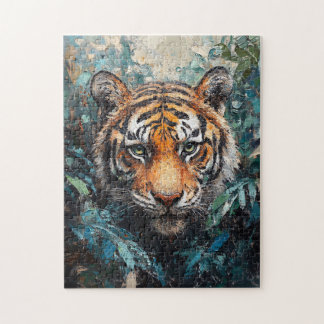 Tiger im Dschungel-Porträtgemälde Puzzle