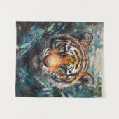 Tiger im Dschungel-Porträtgemälde Wandteppich (Vorderseite (Horizontal))