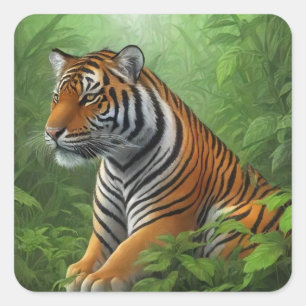 Tiger im Dschungel Quadratischer Aufkleber