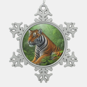 Tiger im Dschungel Schneeflocken Zinn-Ornament