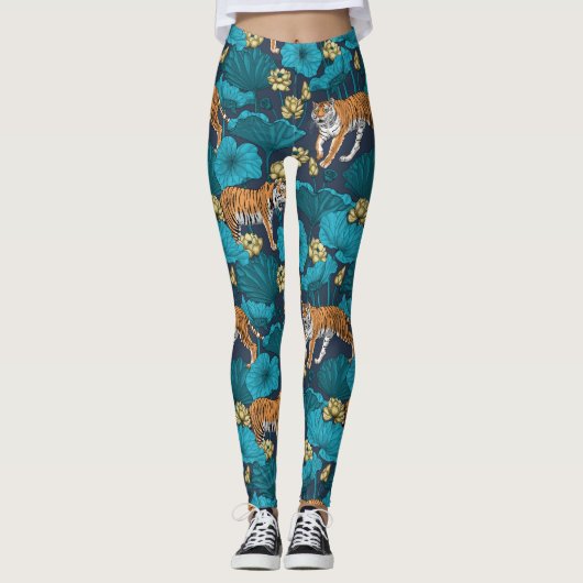 Tiger im gelben Lotusteich Leggings (Vorderseite)