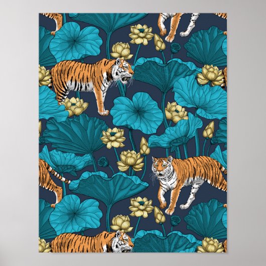 Tiger im gelben Lotusteich Poster (Vorne)