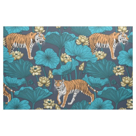 Tiger im gelben Lotusteich Stoff (Fat Quarter (45,7 x 55,9 cm))