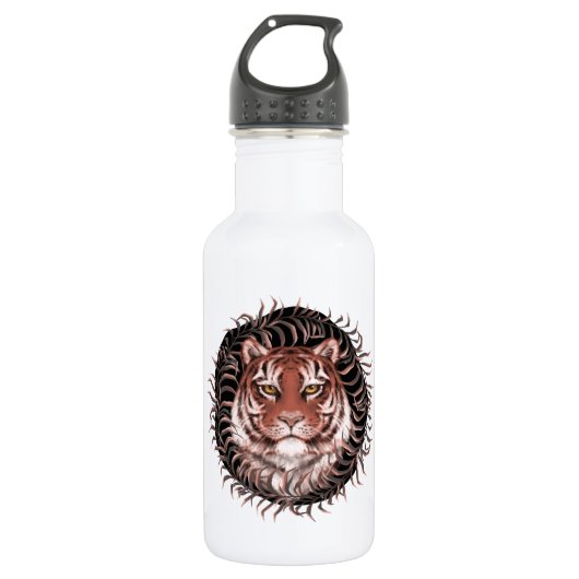 Tiger im Gras Edelstahlflasche (Vorderseite)