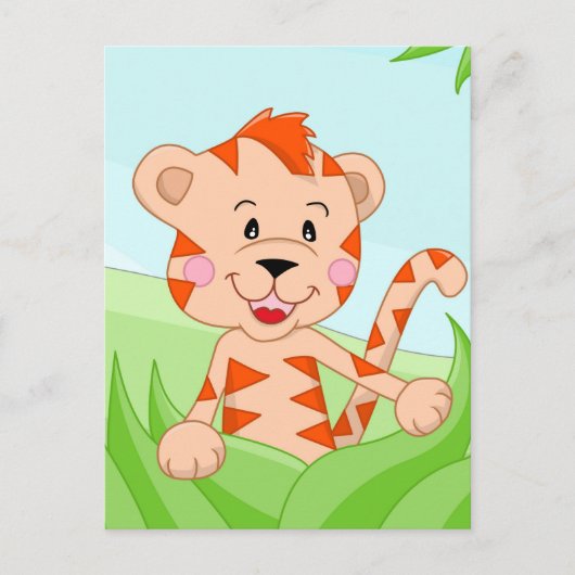 Tiger im Gras Postkarte (Vorderseite)