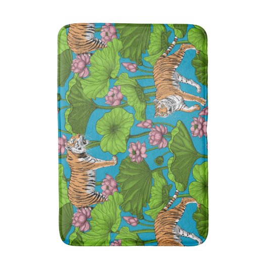 Tiger im rosa Lotusteich Badematte (Vorderseite Vertikal)