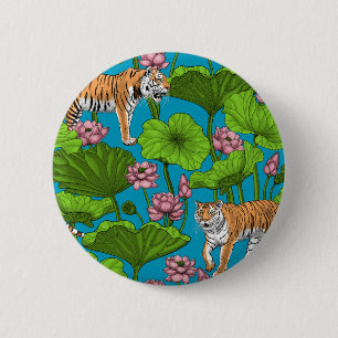 Tiger im rosa Lotusteich Button