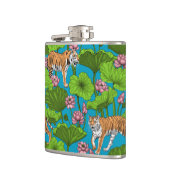 Tiger im rosa Lotusteich Flachmann (Links)