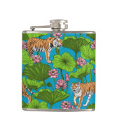 Tiger im rosa Lotusteich Flachmann (Vorderseite)