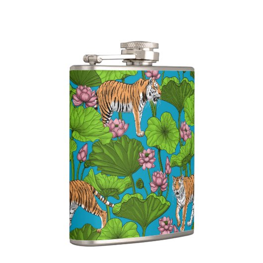 Tiger im rosa Lotusteich Flachmann (Rechts)