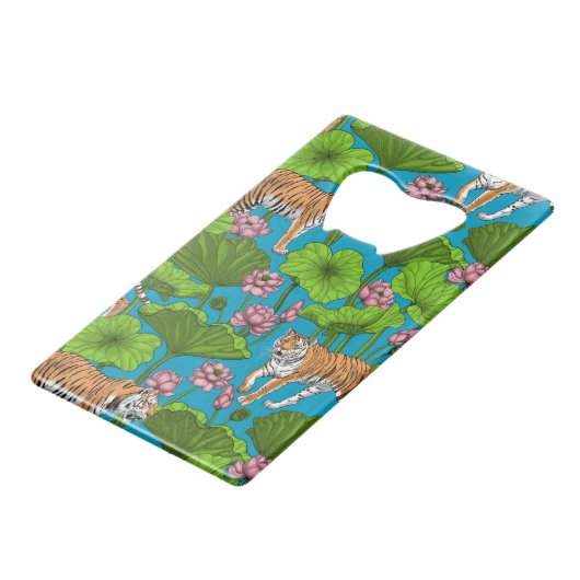 Tiger im rosa Lotusteich Geldbeutel Flaschenöffner (Rückseite Schrägansicht)