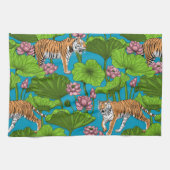 Tiger im rosa Lotusteich Geschirrtuch (Horizontal)