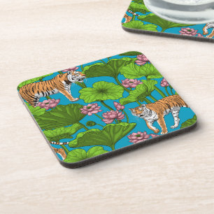Tiger im rosa Lotusteich Getränkeuntersetzer