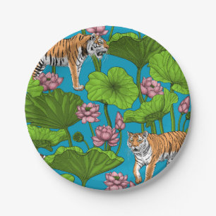 Tiger im rosa Lotusteich Pappteller