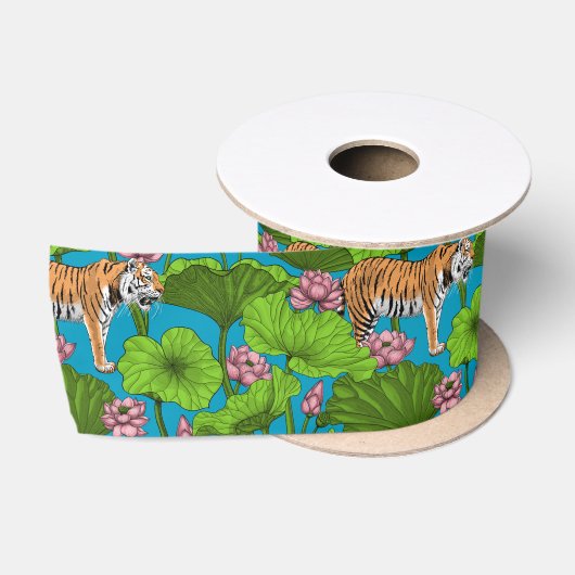 Tiger im rosa Lotusteich Satinband (Spule)