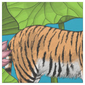 Tiger im rosa Lotusteich Stoff (Nahaufnahme)