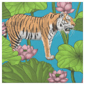 Tiger im rosa Lotusteich Stoff (Nahaufnahme)