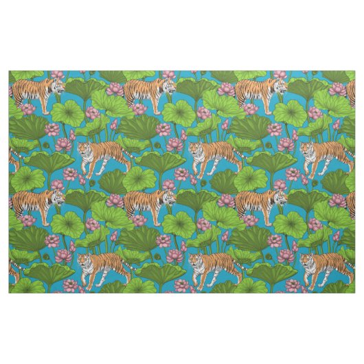 Tiger im rosa Lotusteich Stoff (Fat Quarter (45,7 x 55,9 cm))