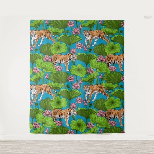 Tiger im rosa Lotusteich Wandteppich (Vorderseite)