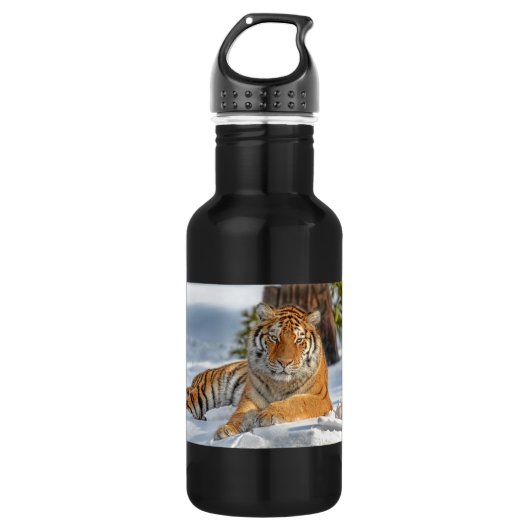 Tiger im Schnee Edelstahlflasche (Vorderseite)