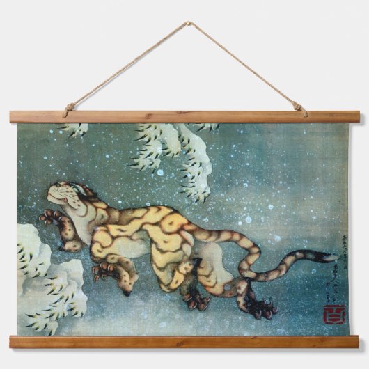 Tiger im Schnee, Hokusai Wandteppich Mit Holzrahmen (Vorne)