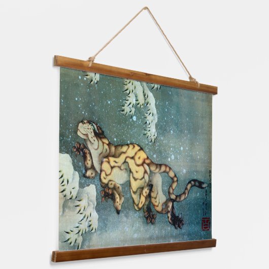 Tiger im Schnee, Hokusai Wandteppich Mit Holzrahmen (Gewinkelt)
