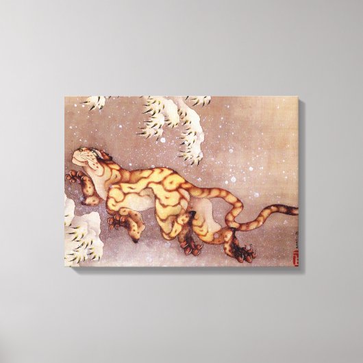 Tiger im Schnee von Hokusai Leinwanddruck (Vorderseite)
