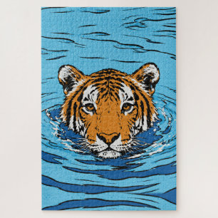 Tiger im Wasser – Pop-Art-Wildnisporträt Puzzle