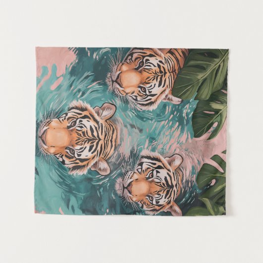 Tiger im Wasserabenteuer Wandteppich (Vorderseite (Horizontal))