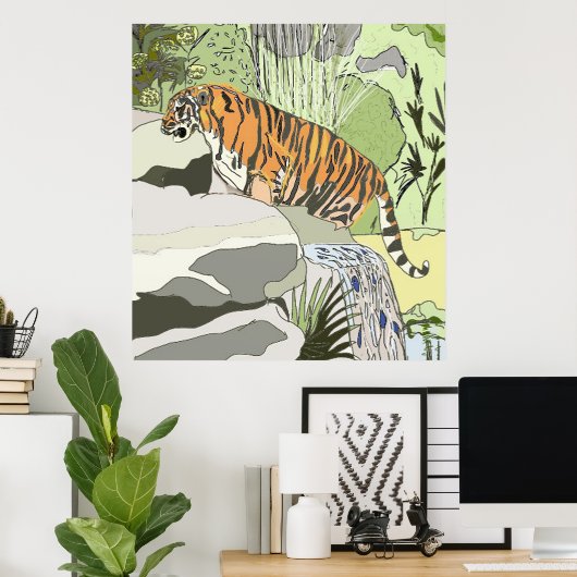 Tiger im Wasserfall Poster (Heimbüro)