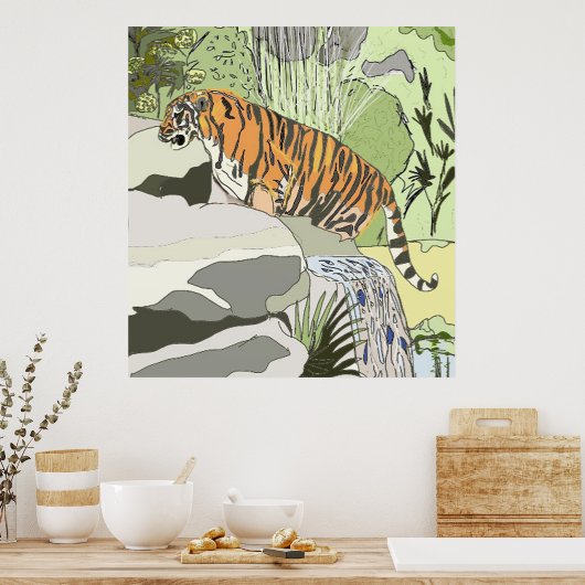 Tiger im Wasserfall Poster (Küche)