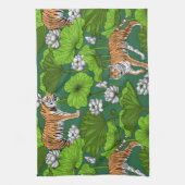 Tiger im weißen Lotusteich Geschirrtuch (Vertikal)