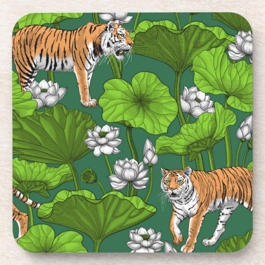 Tiger im weißen Lotusteich Getränkeuntersetzer (Vorderseite)