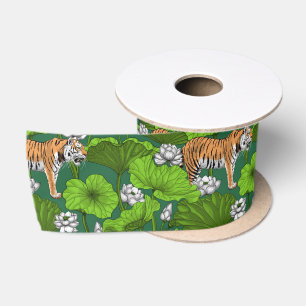 Tiger im weißen Lotusteich Satinband