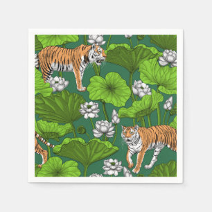 Tiger im weißen Lotusteich Serviette