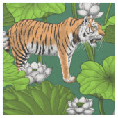 Tiger im weißen Lotusteich Stoff (Nahaufnahme)
