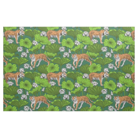 Tiger im weißen Lotusteich Stoff (Fat Quarter (45,7 x 55,9 cm))
