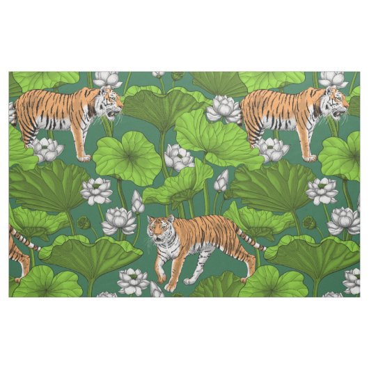 Tiger im weißen Lotusteich Stoff (Fat Quarter (45,7 x 55,9 cm))