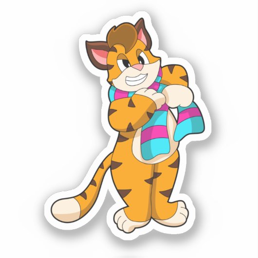 Tiger im Winter mit Scarf Aufkleber (Vorderseite)