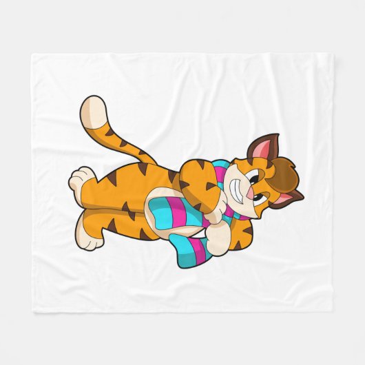 Tiger im Winter mit Scarf Fleecedecke (Vorderseite (Horizontal))