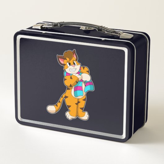 Tiger im Winter mit Scarf Metall Brotdose (Rückseite)