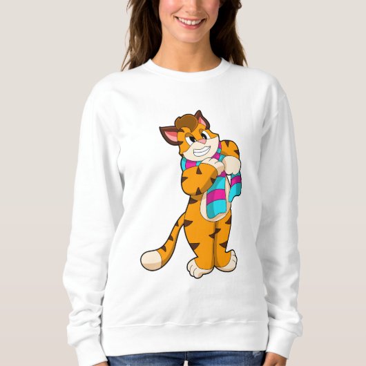 Tiger im Winter mit Scarf Sweatshirt (Vorderseite)