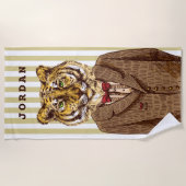 Tiger in Abends-Abnutzung | addieren Ihren Namen Strandtuch (Vorderseite)