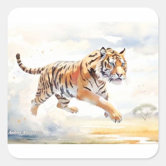 Tiger in Aktion 2 Quadratischer Aufkleber (Vorderseite)