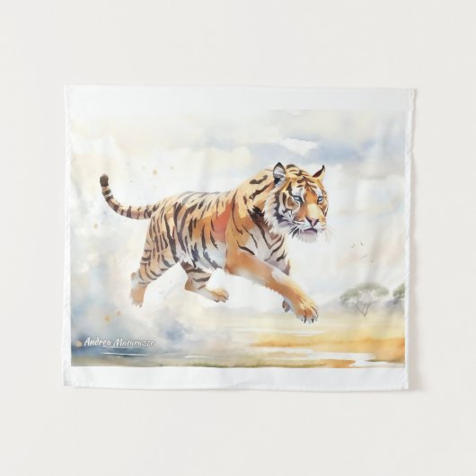 Tiger in Aktion 2 Wandteppich (Vorderseite (Horizontal))