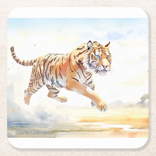 Tiger in Aktion 3 Rechteckiger Pappuntersetzer (Vorderseite)