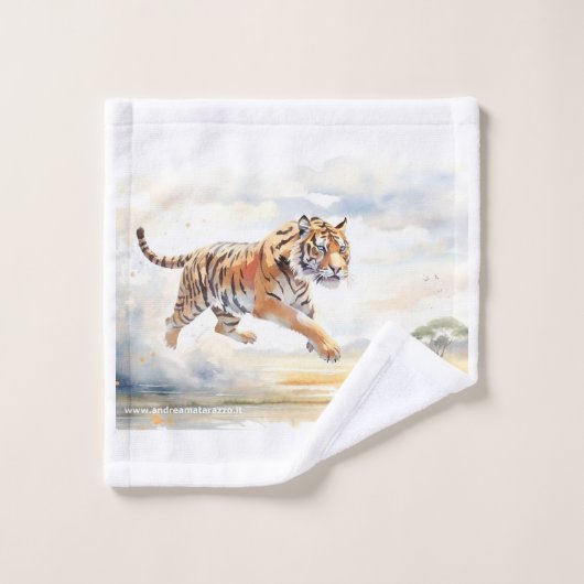 Tiger in Aktion Badhandtuch Set (Waschlappen)